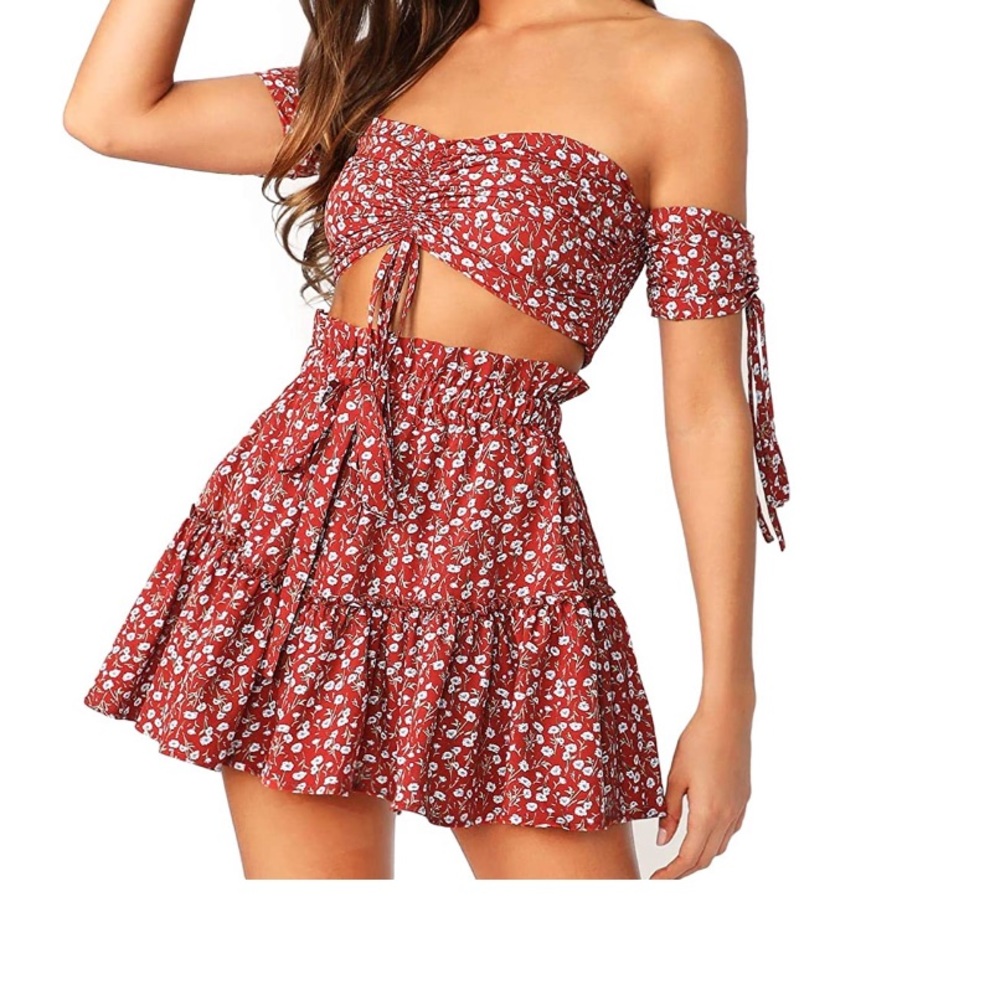 Two Piece Outfit Floral Off shoulder